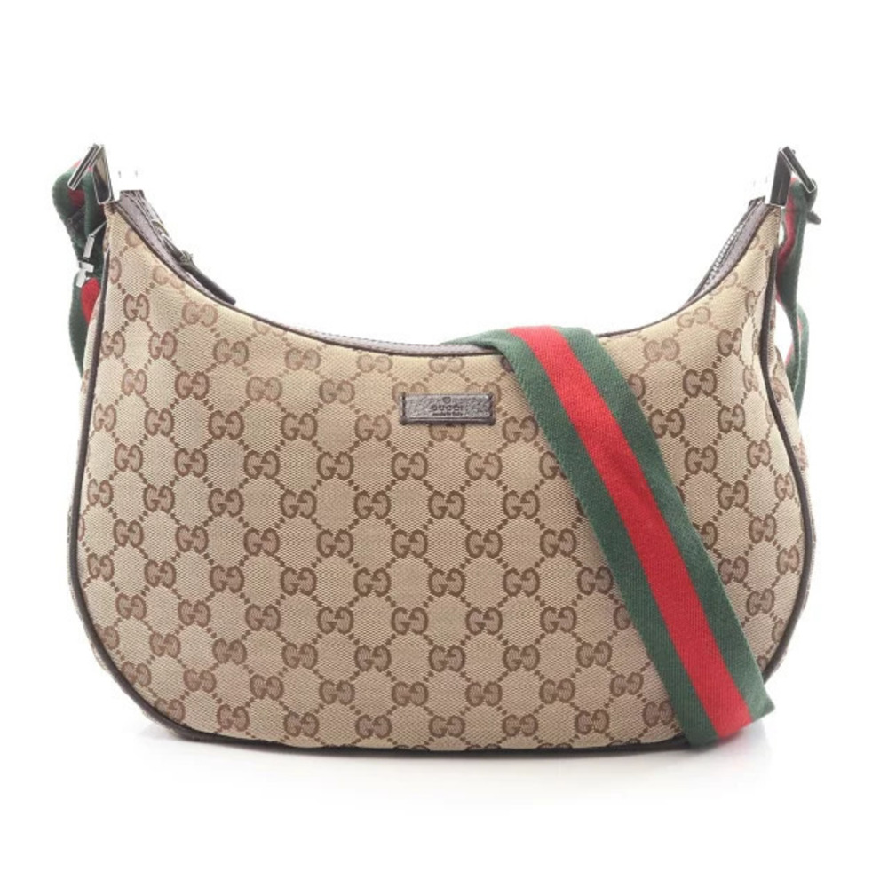 Gucci Sherry GG Canvas Shoulder Bag Leather Beige Cream Brown